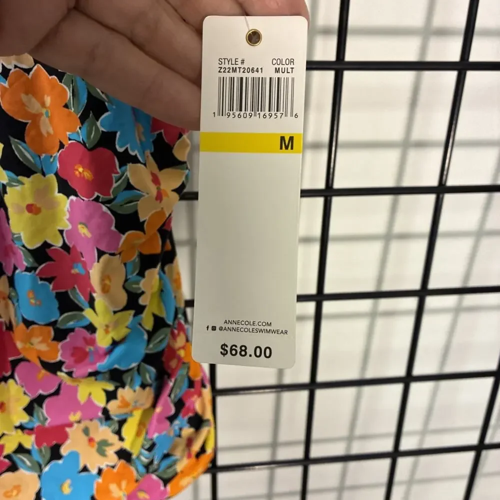 MSRP $68 Anne Cole Women's Standard High Neck Tankini Top Multicolor Floral Med